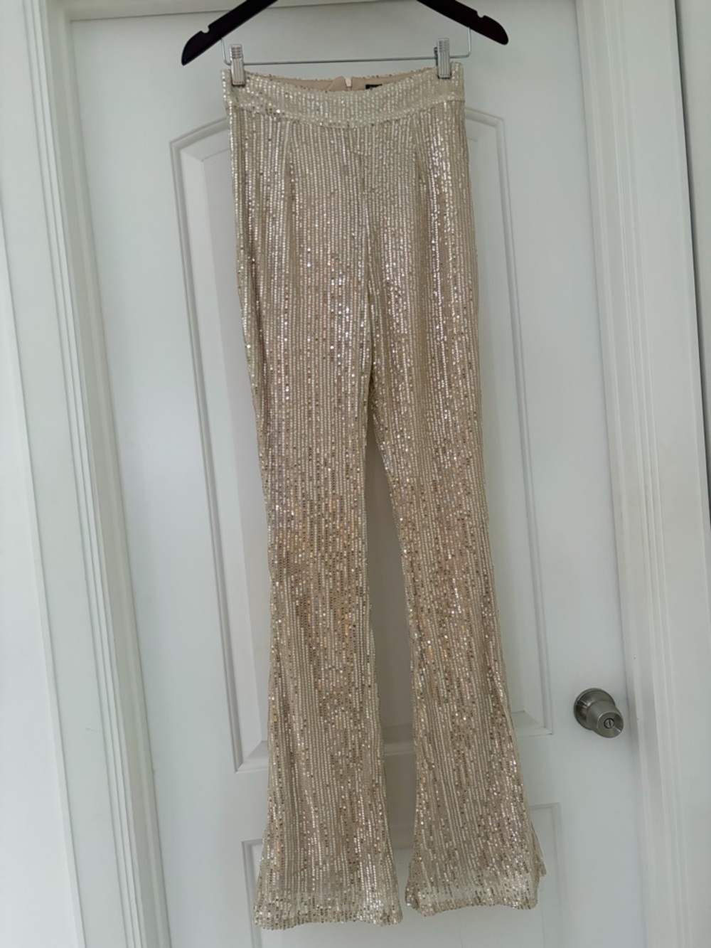 NWT Nasty Gal High Waisted Champagne Sequin Flare Pants Size 4